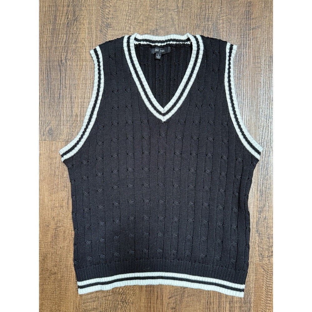 Love Tree Sweater Vest Womens Juniors L Black White V Neck Preppy Dark Academia